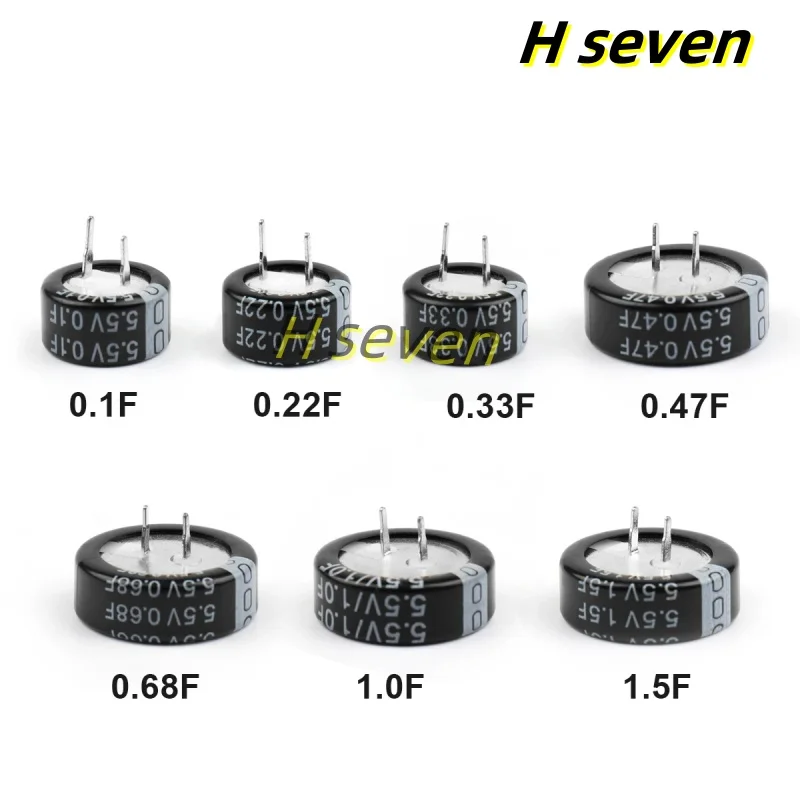 10ชิ้น5.5V ซูเปอร์คาปาซิเตอร์0.22F 0.47F 0.68F 1F 1.5F 4.0F ตัวเก็บประจุแบบปุ่ม H-Type V-Type C