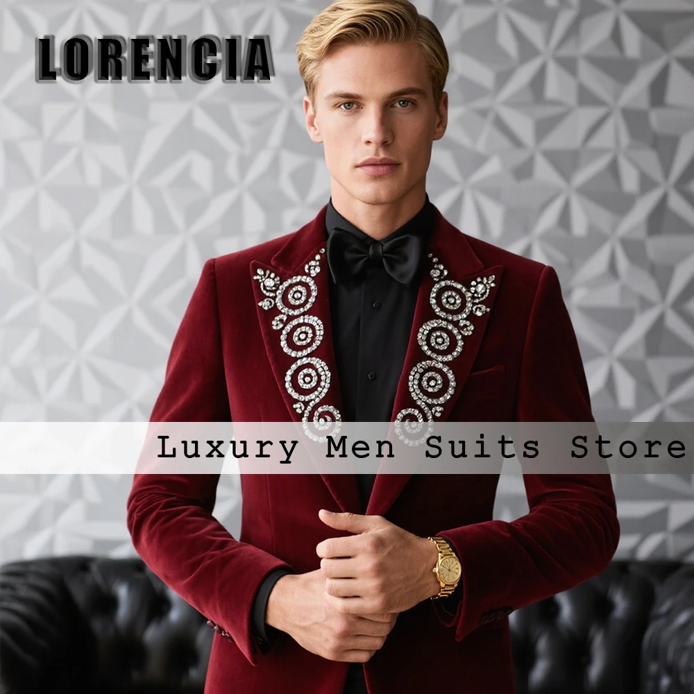 

Elegant Crystal Suits for Male 2 Pieces Diamond Tuxedos Slim Fit Banquet Party Outfits Customized Blazer Pants fatos de homem