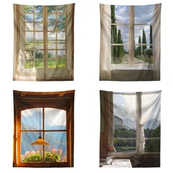 Window Scenery Tapestry Wall Hanging Vintage Girl Room Decor Boho Art Aesthetic Bedroom Yoga Mattress Sheet