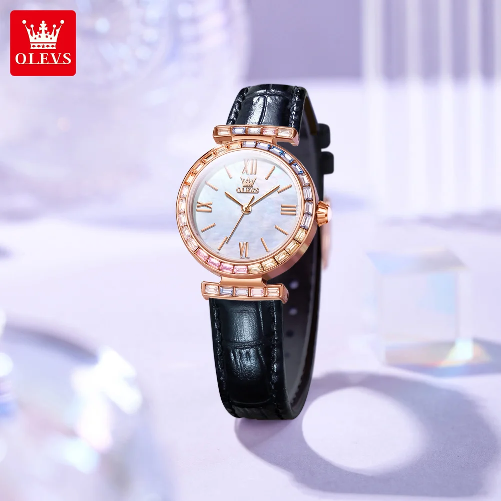 

OLEVS 9007 Elegant Women's Quartz Watch New Color Diamond Simple Small Dial Waterproof Leather Strap Watches relogios feminino