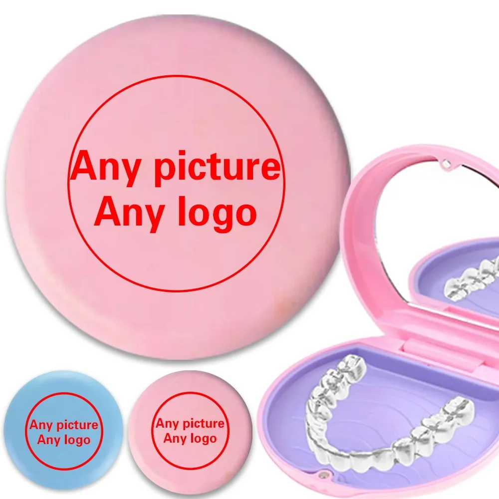 Customized Photo Orthodontic Braces Case Organizer False Teeth Denture Box with Mirror Picture Custom Personalized Logo Pattern