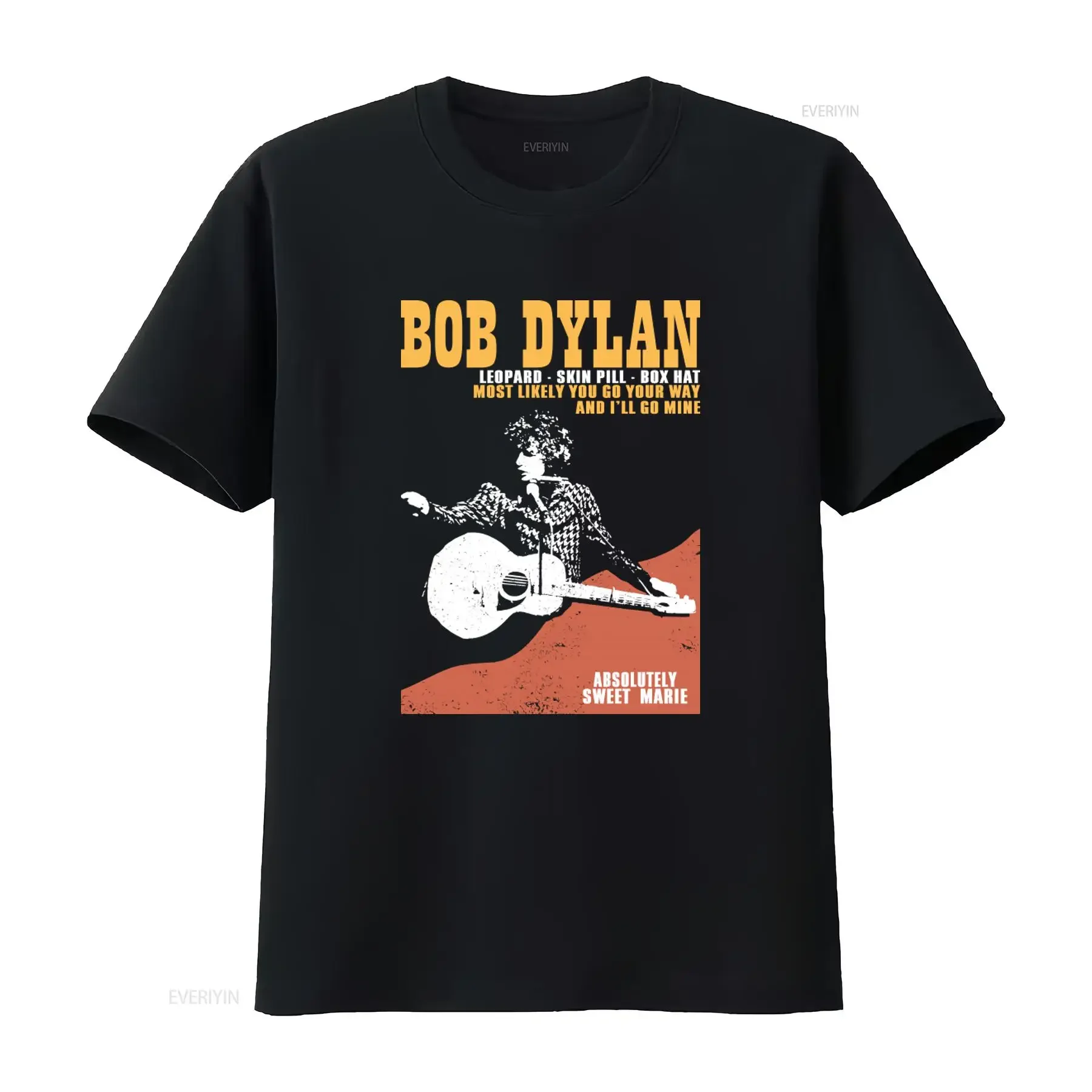 New Mens Vintage Bob Dylan Absolutely Sweet Marie T Shirt with Leopard Skin Pill Box Hat Design vintage Washed Stylish