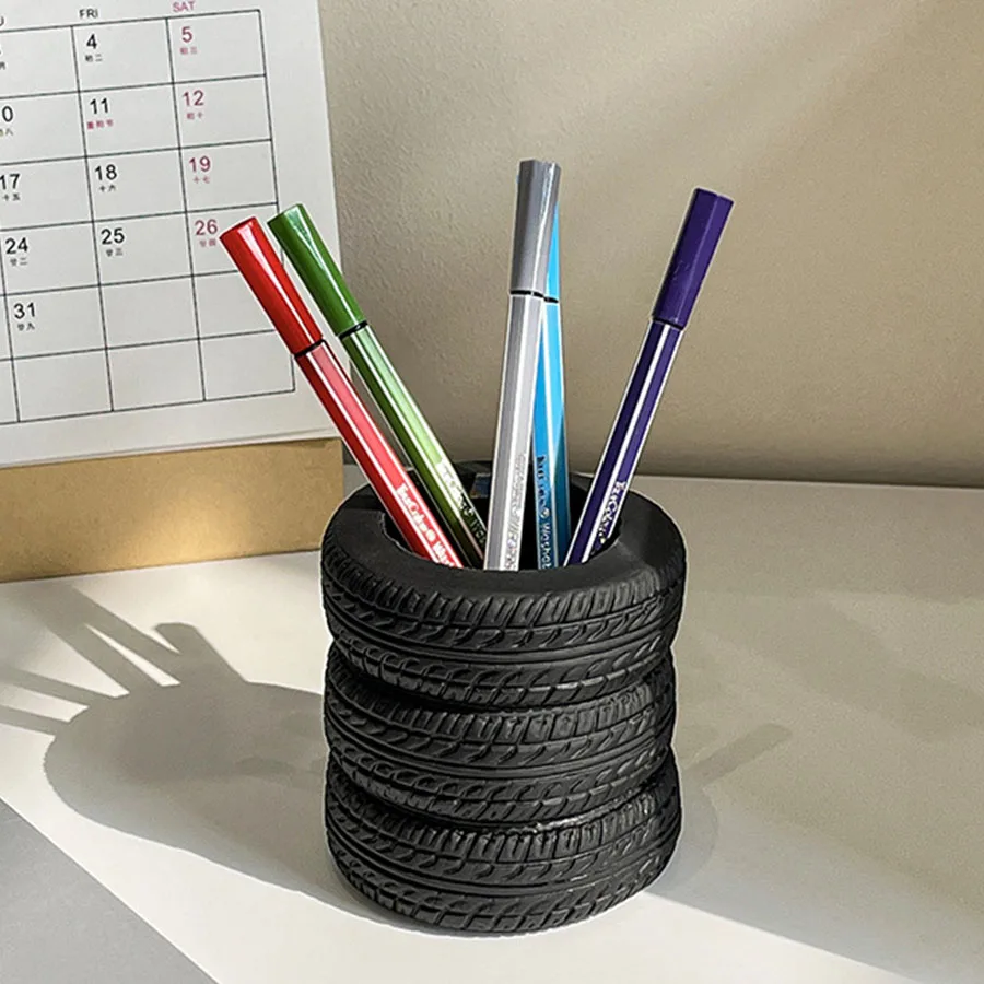 Creative tire pen holder, home desktop  storage decoration, student  stationery, makeup brush storage, boxed accessories