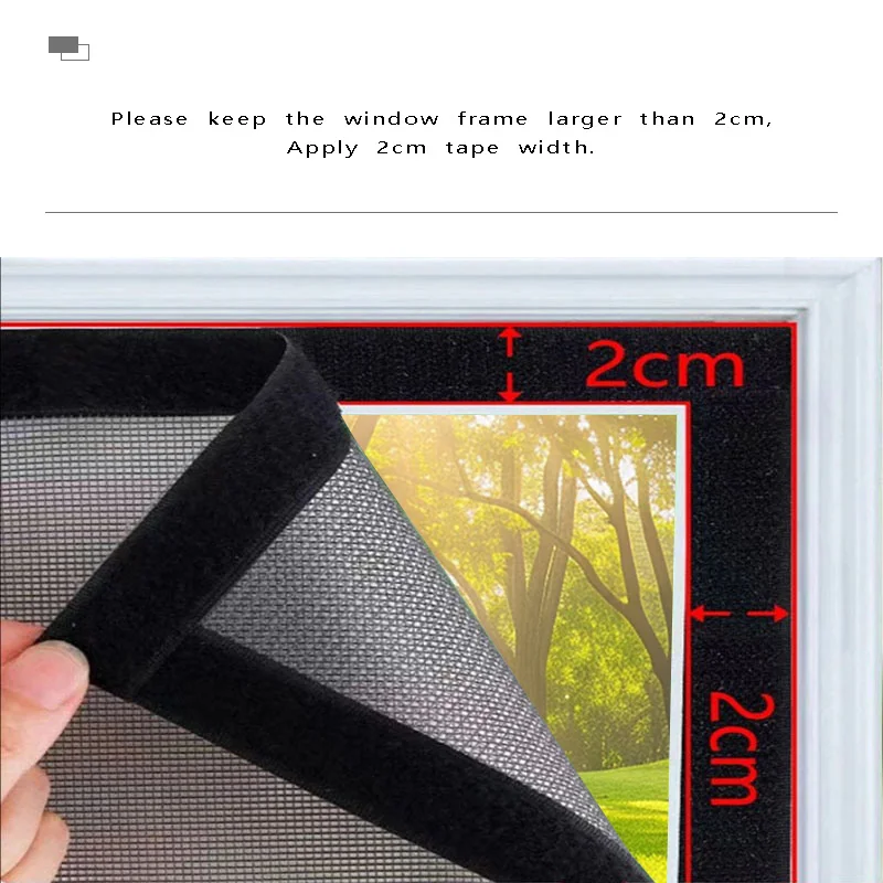 A Black Mosquito Net and Window Screen, Insect Proof Window Net, Self-Adhesive 2cm Tape, Suitable for Door and Window Netting.