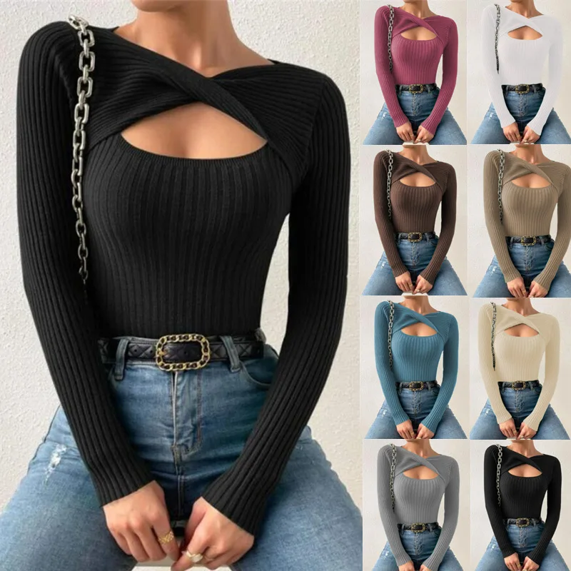 

Fashion Women's Wear Sexy Strapless Top New Arrival Asymmetrical Cutout Twisted Pullover Sweater