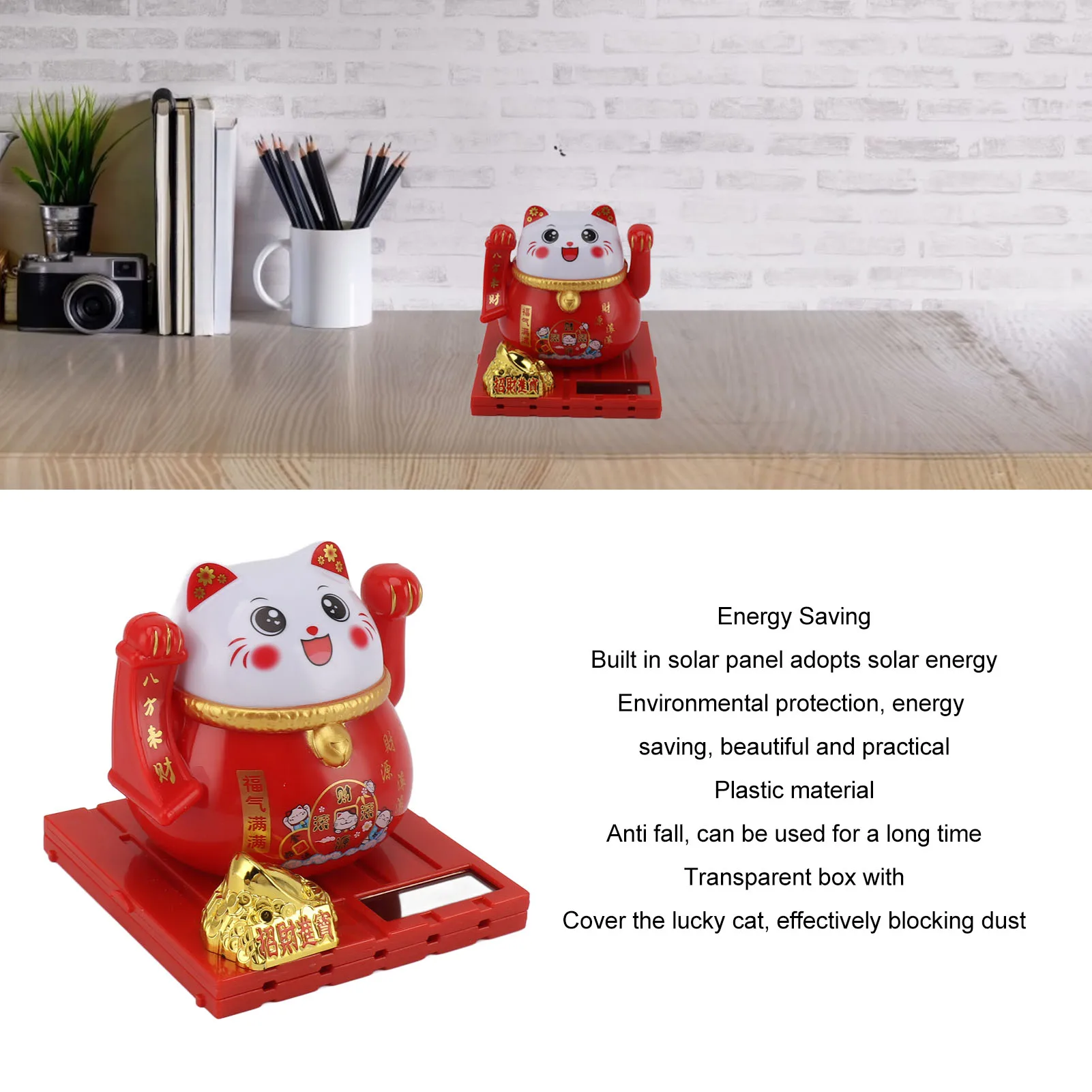 Solar Powered Waving Cat Practical Energy Saving Cute Rustproof Drop Resistant Solar Waving Cat with Transparent Box for Home
