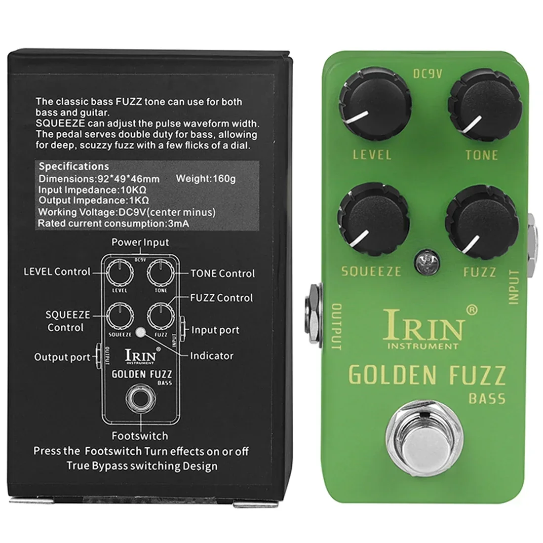 IRIN RS-20 Golden Fuzz Bass Guitarra Effect Pedal Classic Bass Fuzz Tone Effects True Bypass Pedals Electric Guitar Accessories