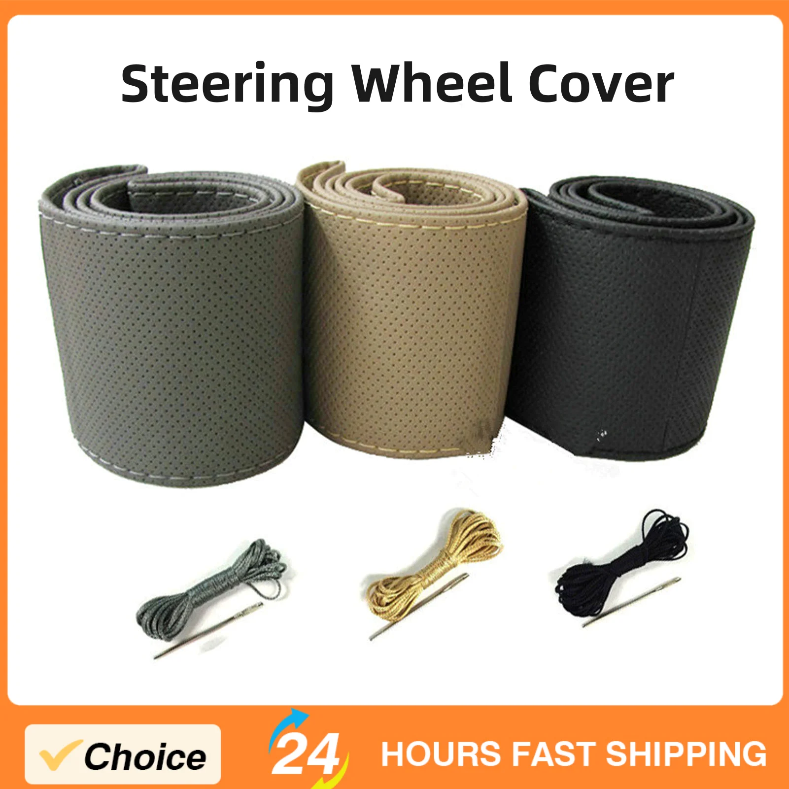 

Чехол на руль автомобиля, универсальный для ручного шитья автомобиля, перфорированный кожаный чехол на руль из микрофибры, 38 см, авто, внешний вид