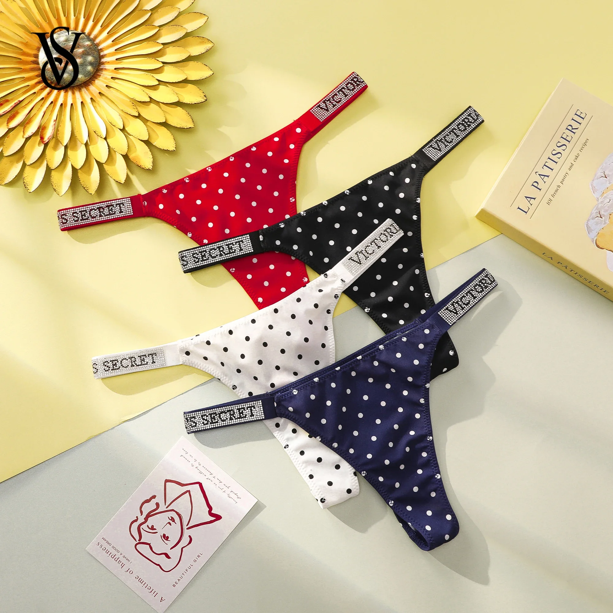 Victoria Secret Very Sexy Shine Script Polka Dot Thong Women Sexy Lingerie Underwear Hot