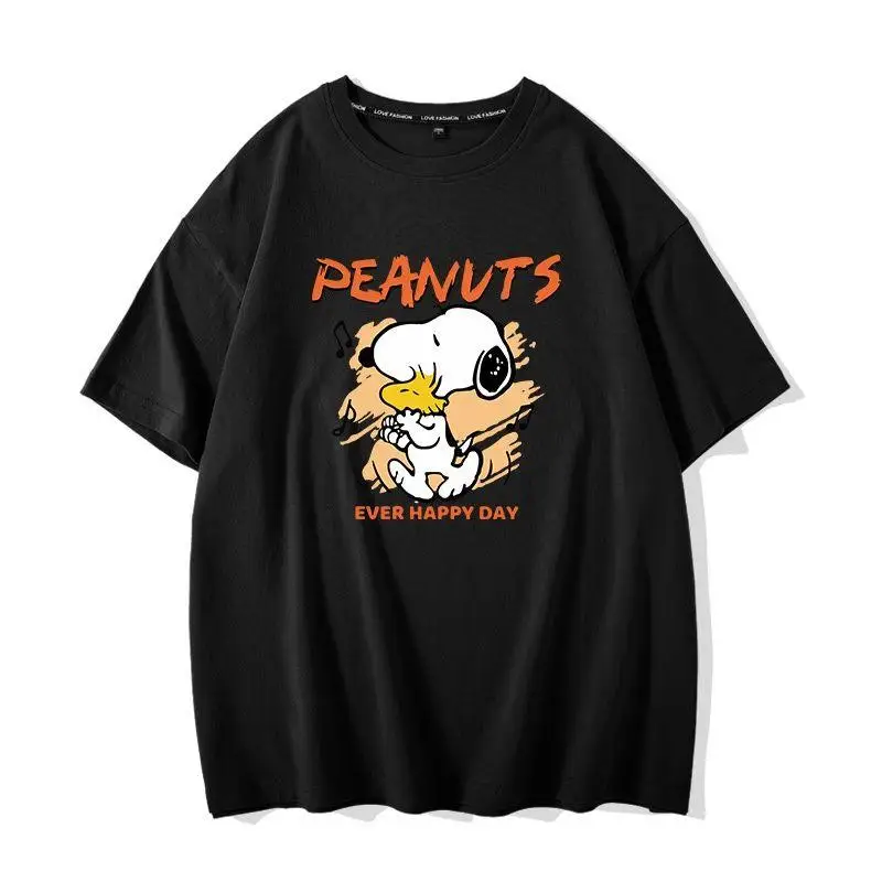 

Kawaii Snoopy Anime Cartoon Cute Co Branded T-Shirt Short Sleeved Couple White Cotton Loose Round Neck Clothes