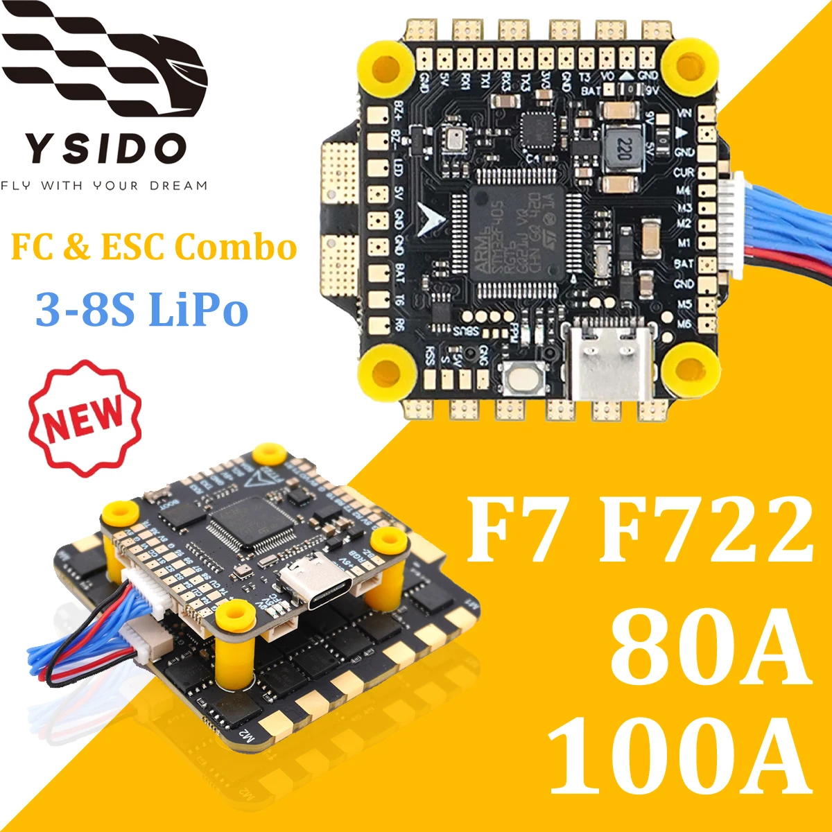 YSIDO F7 F722 Flight Controller BLS 80A 100A ESC 3-8S Stack/Flytower Set for RC FPV Racing Drone Quadcopter DIY Upgrade Parts