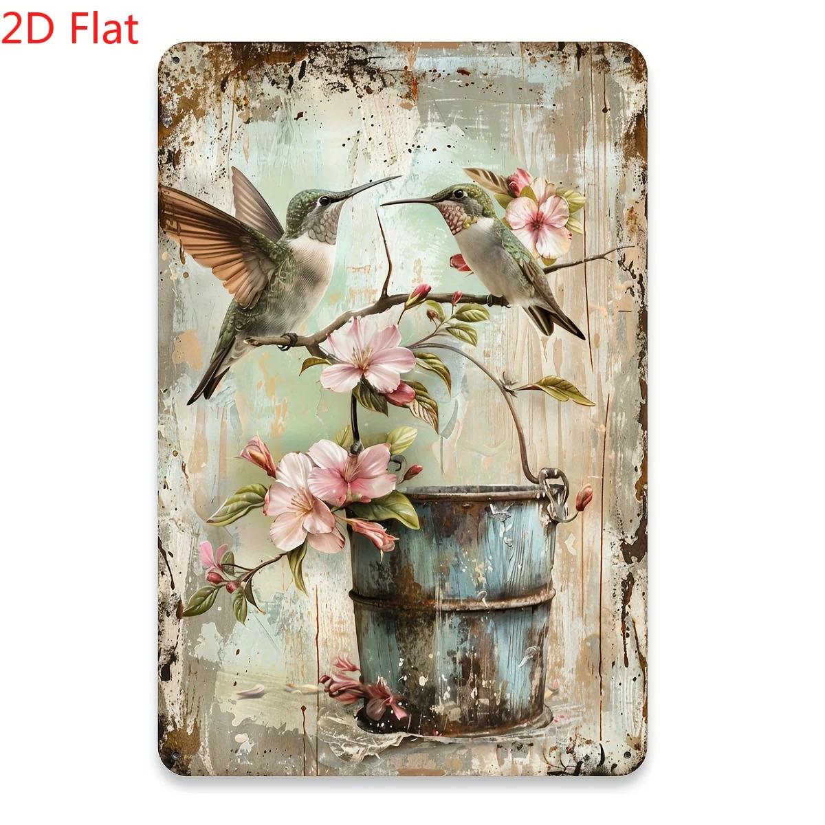 1pc Vintage Hummingbird & Floral Metal  Sign - Rustic Iron Wall Art with Distressed Finish, Indoor/Outdoor Decor for Home