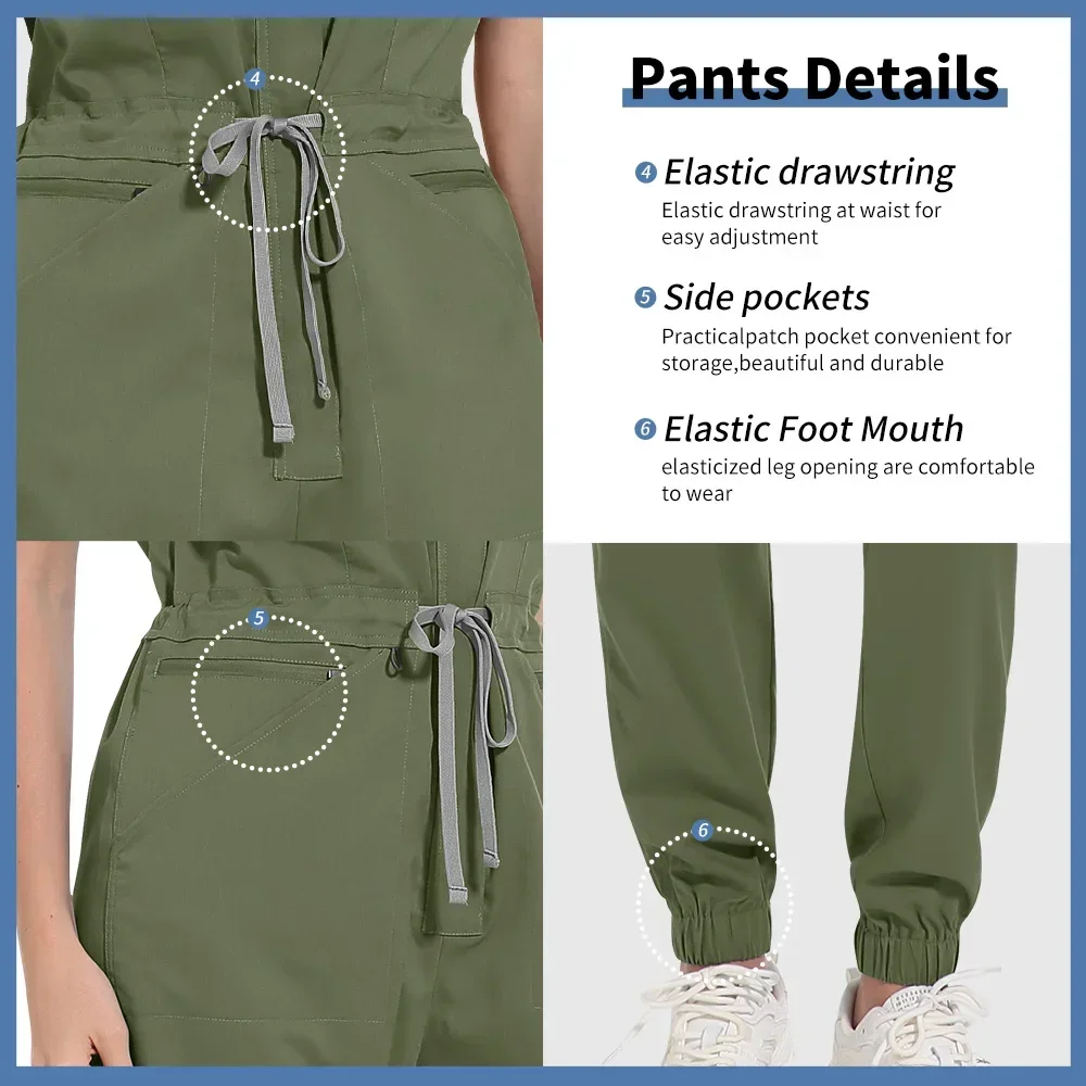 Multicolour Jogger Suit Nurse Scrubs Set Medical Clinical Clothes Doctor Nursing Uniforms Short Sleeve V-neck Tops Pocket Pants