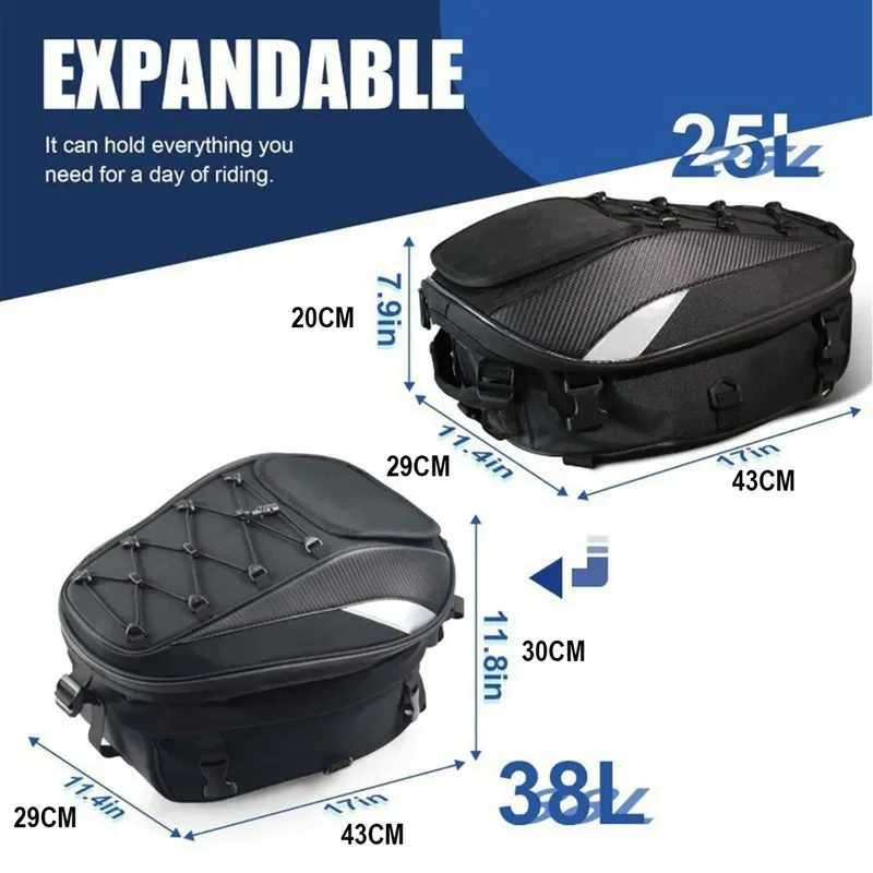 Motorcycle Tail Bag Large Capacity Rear Seat Backpack Waterproof Luggage for Motorbike Touring Riding Gear Storage
