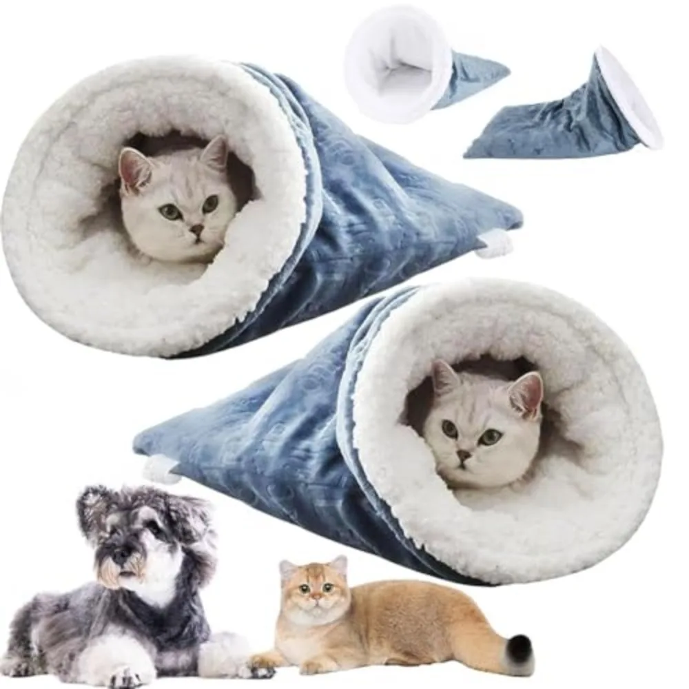 

Soft Cat Winter Sleeping Bag Removable Warm Cozy Cave Cat Bed Washable Cozy Fluffy Cat Tunnel Bed for Puppy and Kitten
