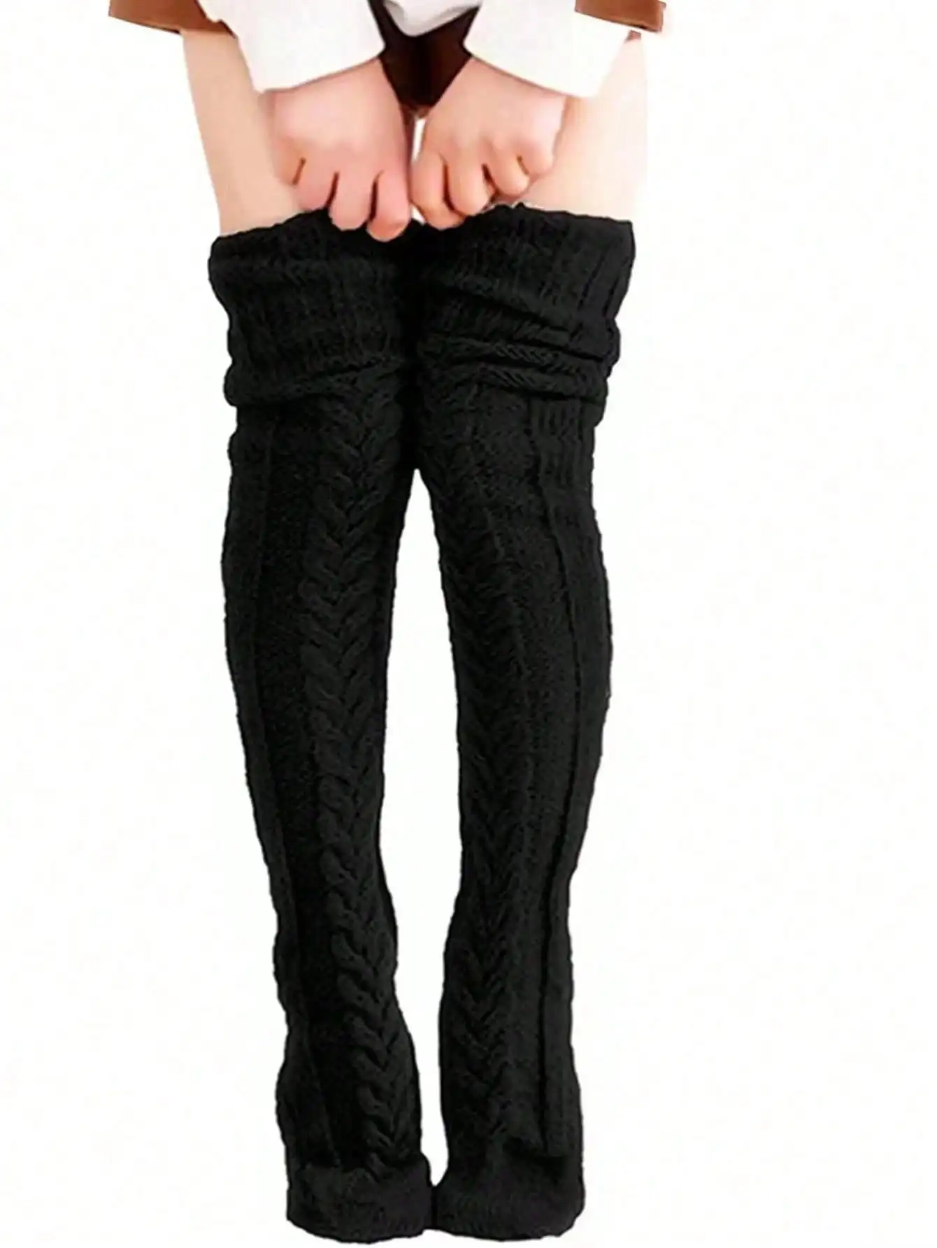 Теплые вязаные носки выше колена Y2k. 1 пара однотонных/полосатых/скрученных — модные зимние/Рождественские чехлы на ножки.