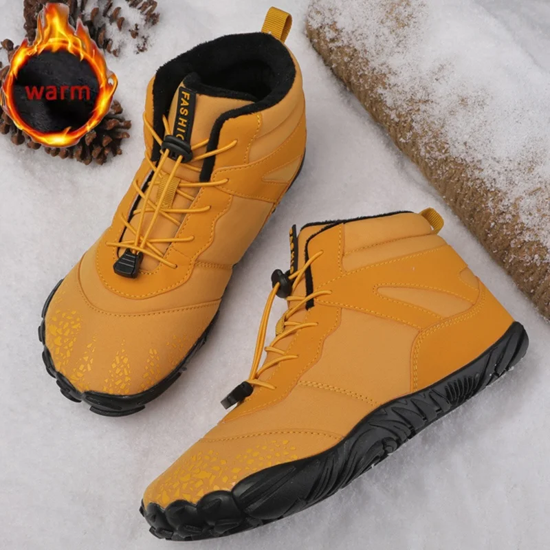 Botas de invierno impermeables para hombre y mujer, zapatos informales descalzos para nieve, zapatos de trabajo cálidos, botines para escalar, senderismo, antideslizantes