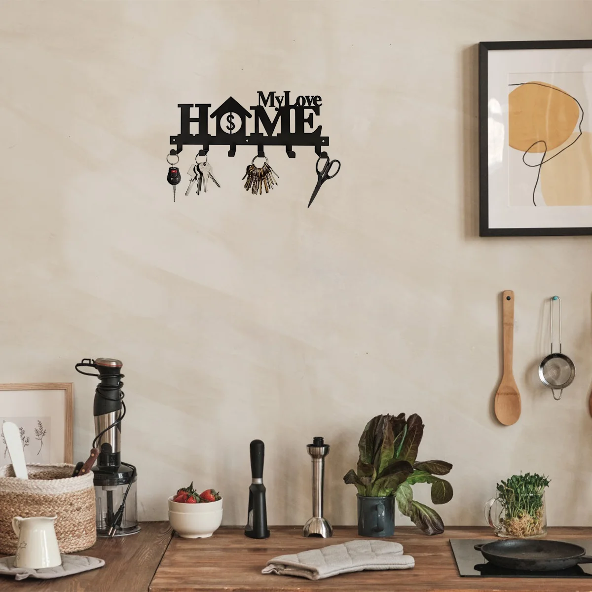 

1pc Key Holder for Wall with 6 Hooks, Decorative Metal Key Rack, Simple Creative Key Hooks Towel Rack Metal Coat Hanger Wall Gar