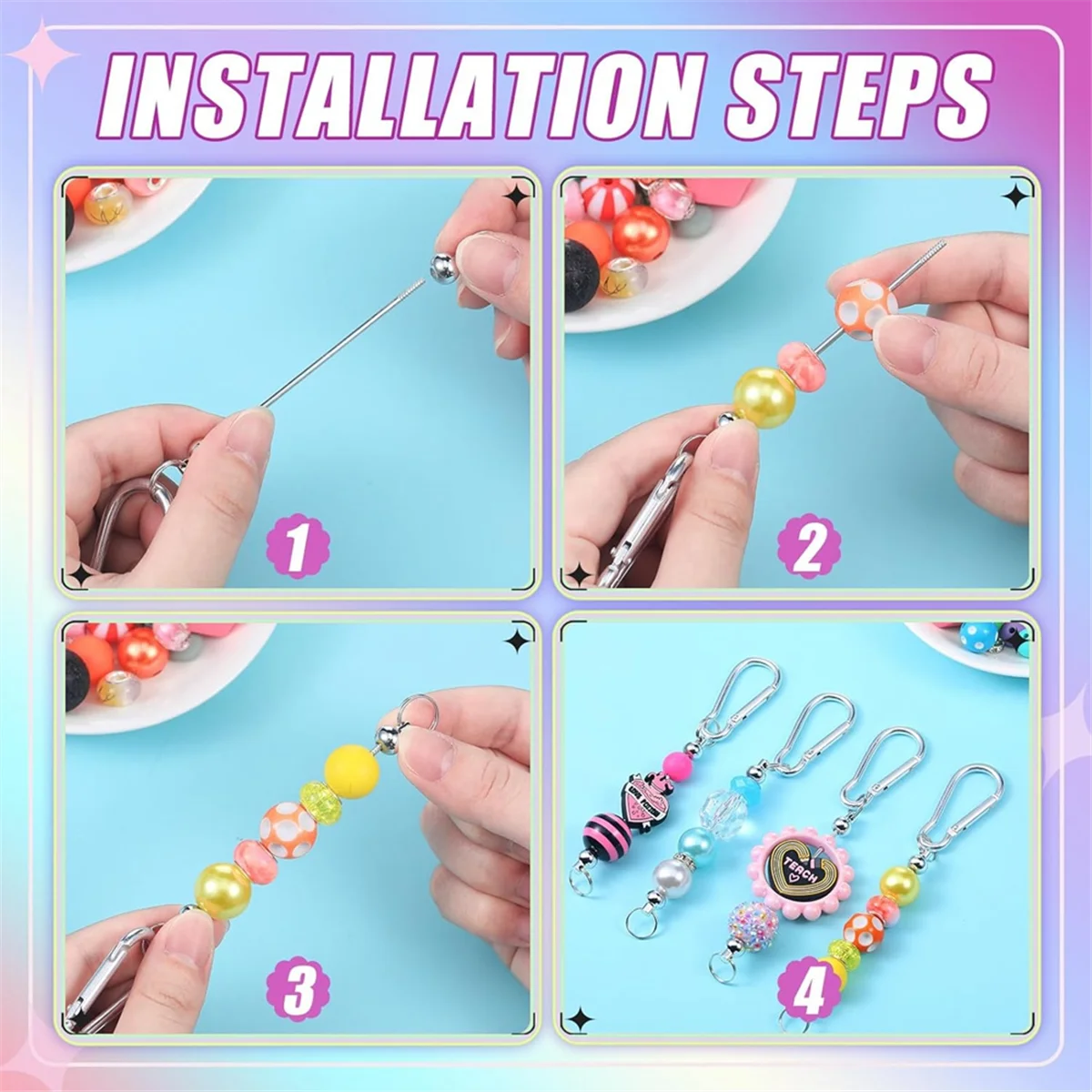 12Pcs Beadable Keychain Bars Silver Bead Keychain Bulk DIY Blank Keychain Bar for Bead Snap Hook Keychain for Making