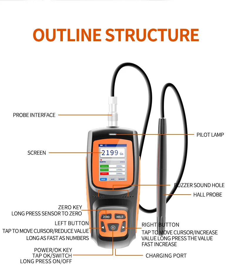 Aikesi Customizable Electromagnetic Field Meter Detector EMF Gauss Tesla Meter With OEM Support