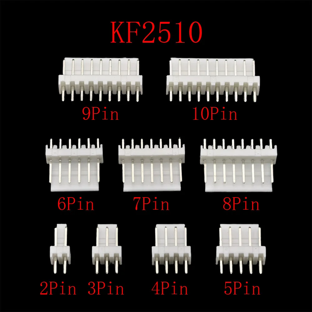 50Pcs KF-2510 2.54mm Pitch Male Plug 2/3/4/5/6/7/8/9/10p Pin Header PCB Connector White Straight Pin DIP Header KF2510 Connector