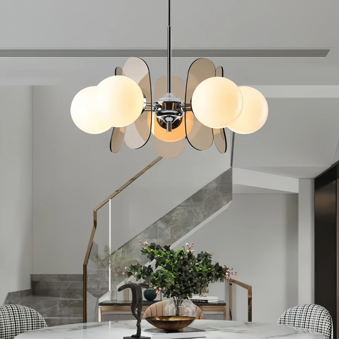 Luminária Pendente Globo Retrô Glamour Estilo Moderno de Meio Século para Sala de Estar, Quarto e Sala de Jantar – Decoração Residencial Contemporânea e Elegante