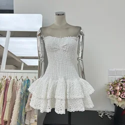 Luxury Embroidery Print Short Dresses Women 2025 Summer Holiday Stretchy Corset Bustier Ruffle Cake Dress Elegant Party Vestidos