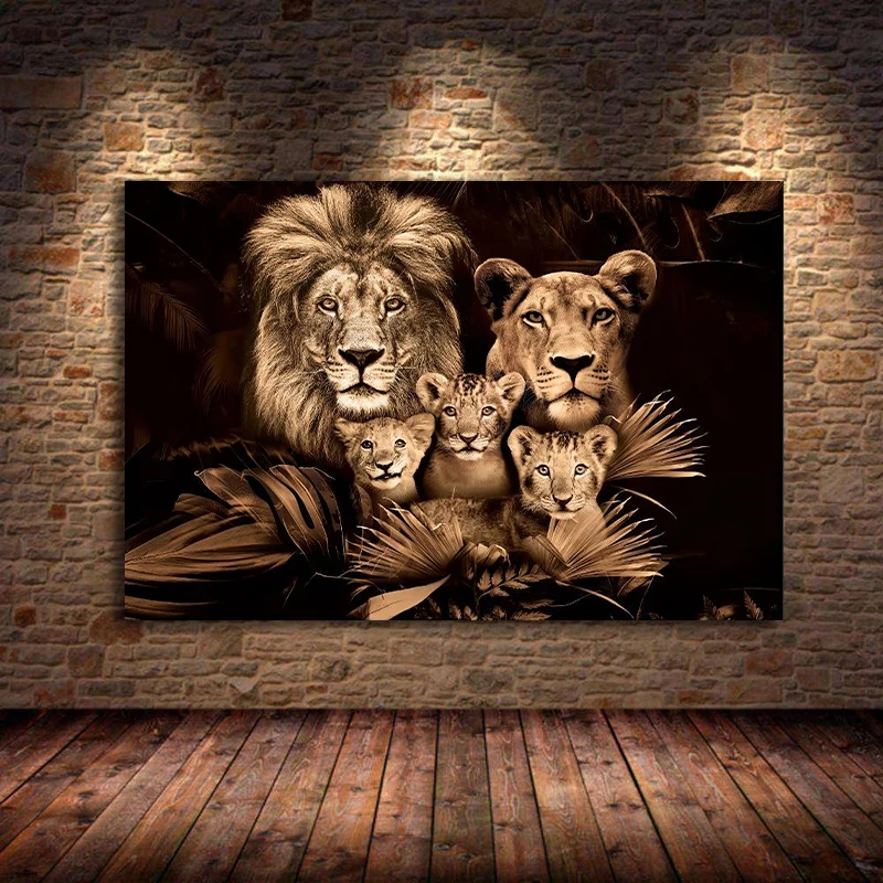 Modern Baby Lion Family Posters and Prints Canvas Painting Wild Life Wall Art Pictures for Living Room Home Decoration Cuadros