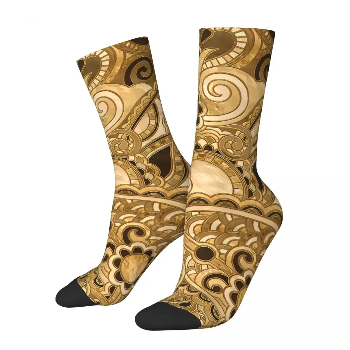 Crazy Sock for Men Paisley Floral Ornament All Gold Hip Hop Vintage Paisley Style Happy Pattern Printed Boys Crew Sock