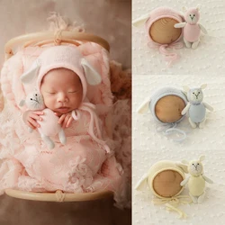 Handmade Knitted Animal Hat Doll Newborn Wrap Photography Props Accessories Lamb Cap Toy Studio 0-1 Months Baby Photoshoot Props