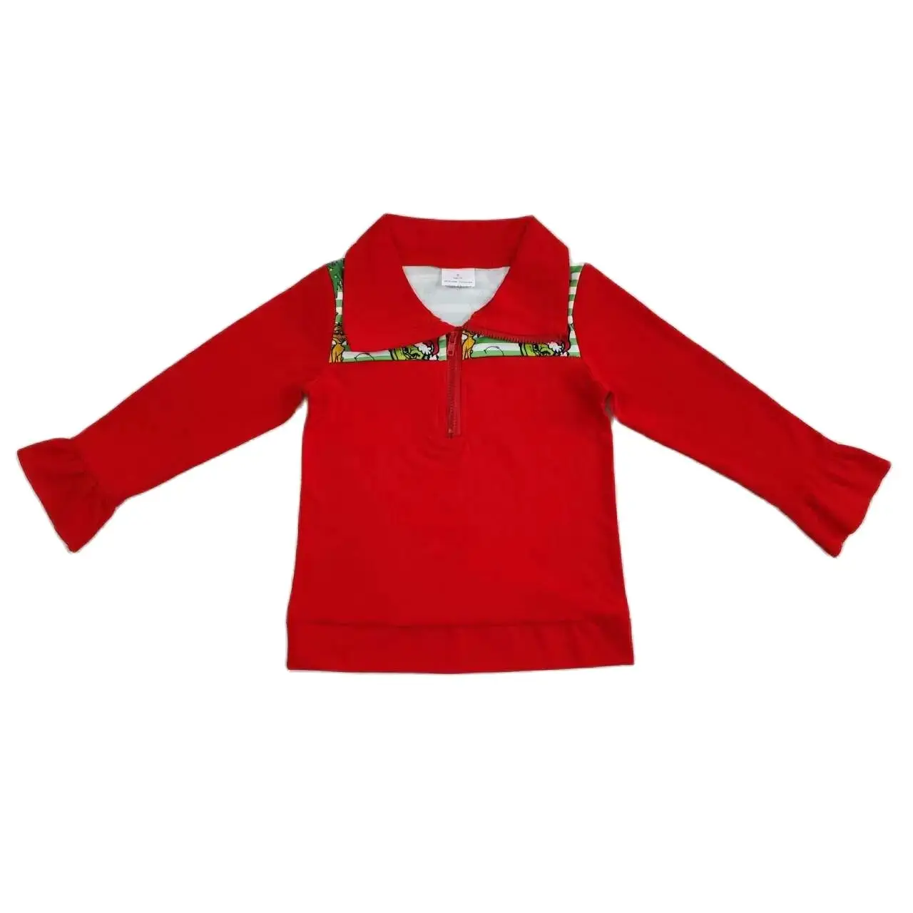 GT0611 Fashionable And Good-Looking  Girls Clothes  Long Sleeve Top Puppy Christmas Tree Lace Gree Print With  Children Clothes