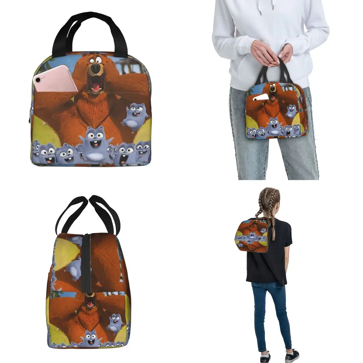 Grizzy And The Lemmings Cartoon Product Insulated Lunch Bag For Office Storage Food Boxes Portable Thermal Cooler Lunch Boxes