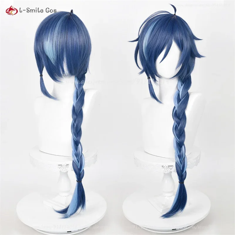 New skin kaeya cosplay wig 85cm dark blue highlight with braid heat resistant hair anime wigs cap