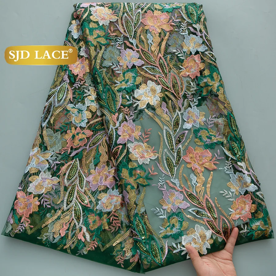 

SJD LACE, французская сетчатая кружевная ткань с блестками, 2022, высокое качество, африканское нигерийское кружево с цветочной сеткой для шитья женских вечерних платьев 4593