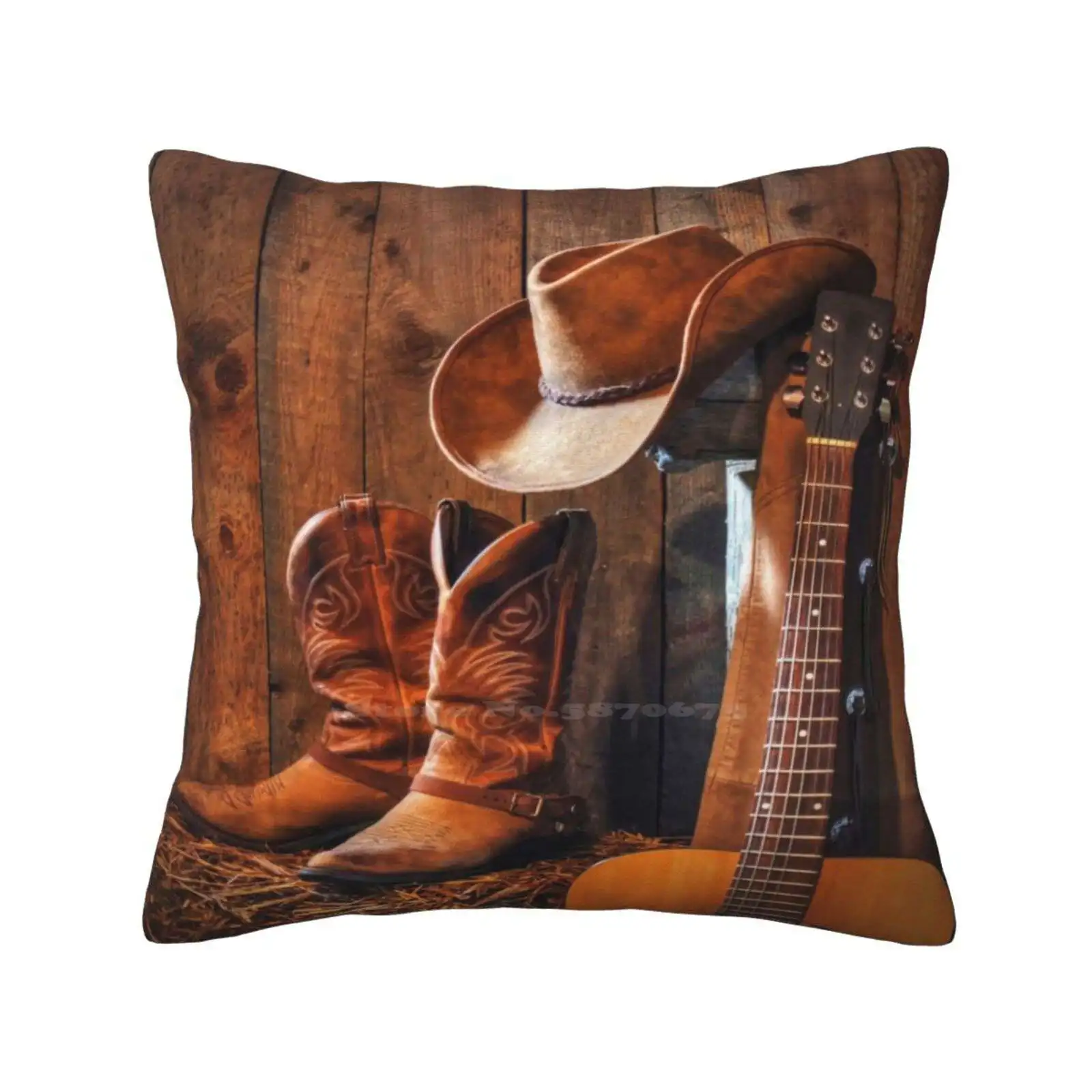 Cowboy Siesta. Pillow Cover Hug Pillowcase Country Music Guitar Nashville Cowboy Hat Boots Barn Western Chaps Rodeo