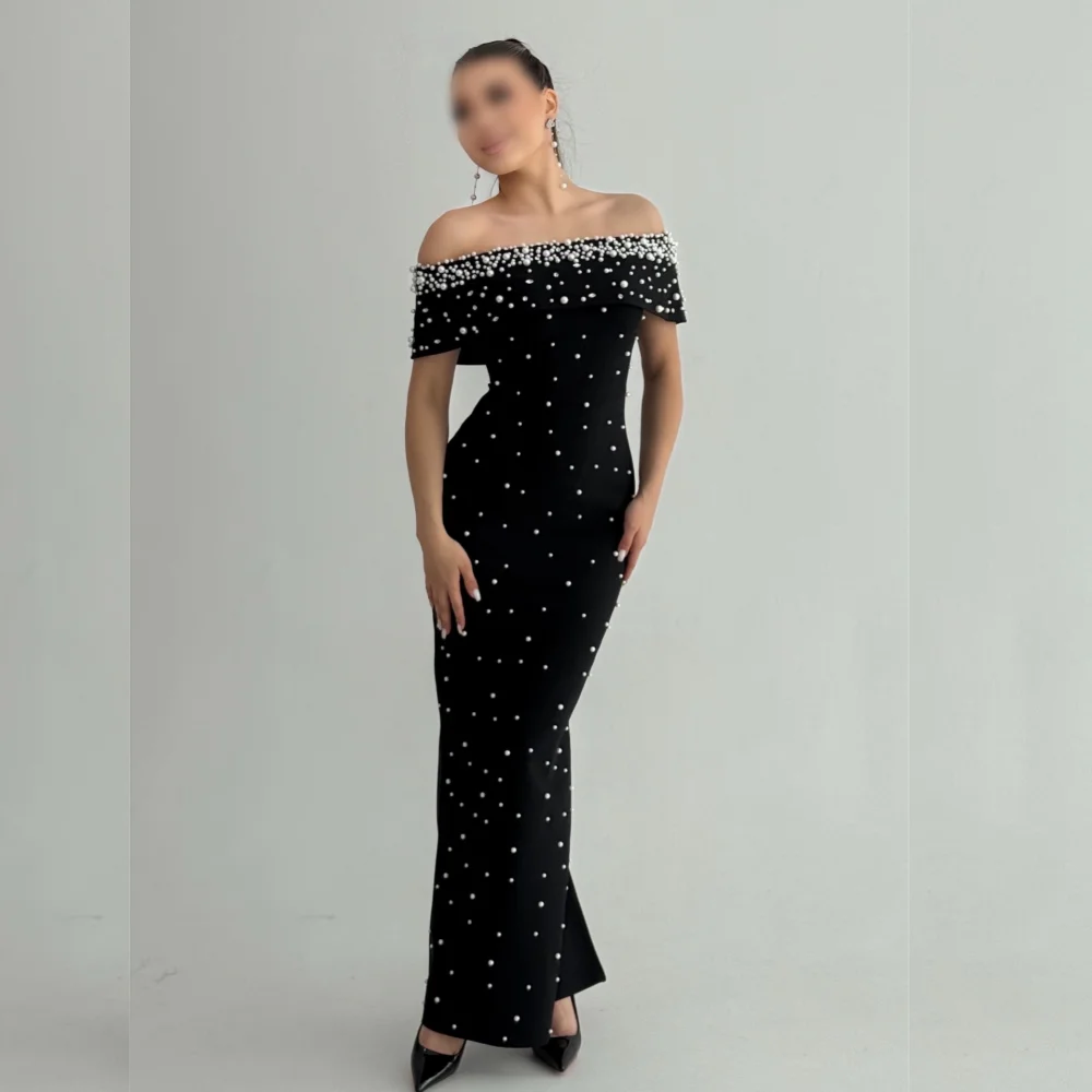 Vestidos largos con hombros descubiertos y cuentas brillantes personalizados, vestido de noche Formal, vestido de fiesta elegante para ocasiones a medida