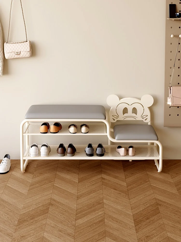 & Nordic Cream Style Paper Entrance Door Cute Parent-Child Shoe Changing Stool Ultra-narrow 25cm Shoe Rack All-in-one