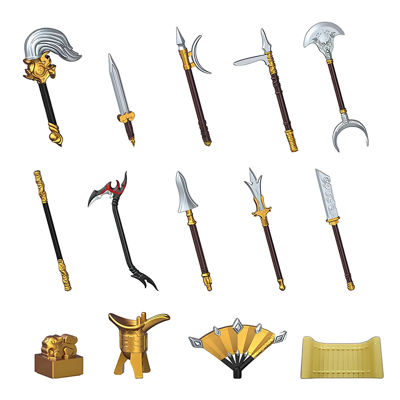 MOC – bouclier de pistolet de chevalier médiéval, bloc de construction, accessoires de figurine, cheval de guerre gothique, armure de loup, selle, jouet cadeau, Mini brique Q69