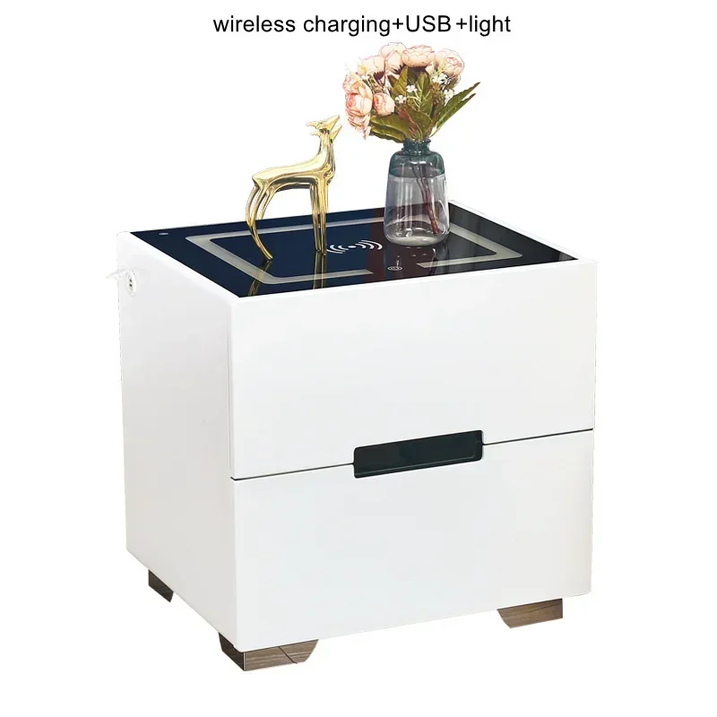 Smart Bedside Table With Wireless USB Charging Creative Multi-Functional Infrared Sensitive LED Light Hotel Night Stands