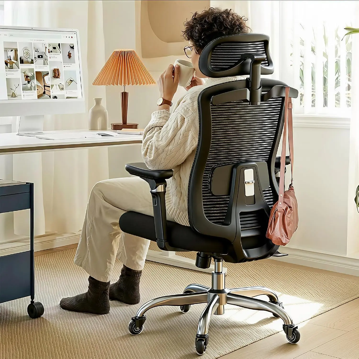 Ergonomic Office Chair with 6D Armrest and Lumbar Support | Seat depth adjustment, quiet rubber caster, 3D, Customized