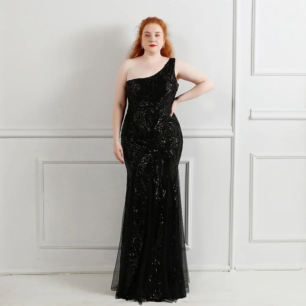 Plus Size Designer Mermaid Prom Dress Glitter Sequins One Shoulder Formal Robe De Mariée Red Carpet Pageant Party Evening Gown