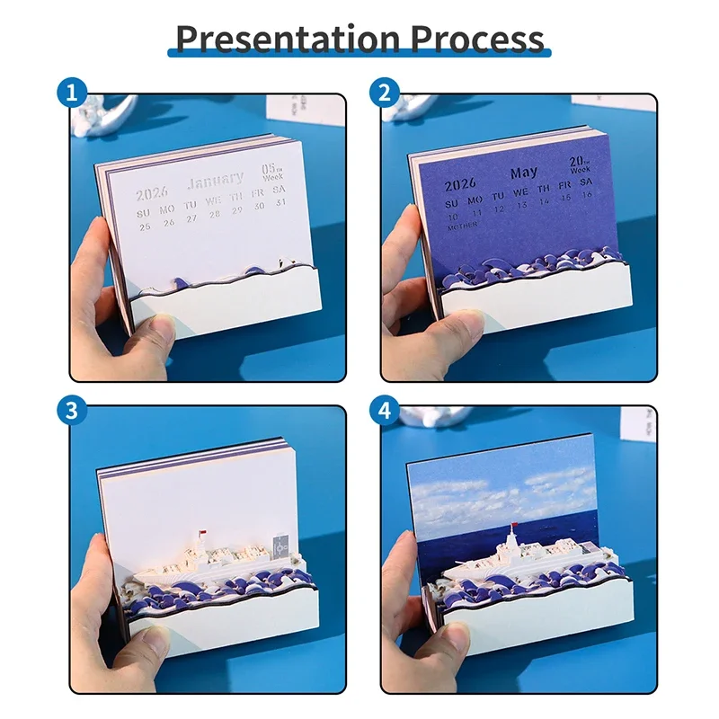 Time Piece Calendar 2026 Desk Calendar 3D Tear-away Calendar Paper Carving Art Memo Pad Notepad Gift For Christmas Housewarming