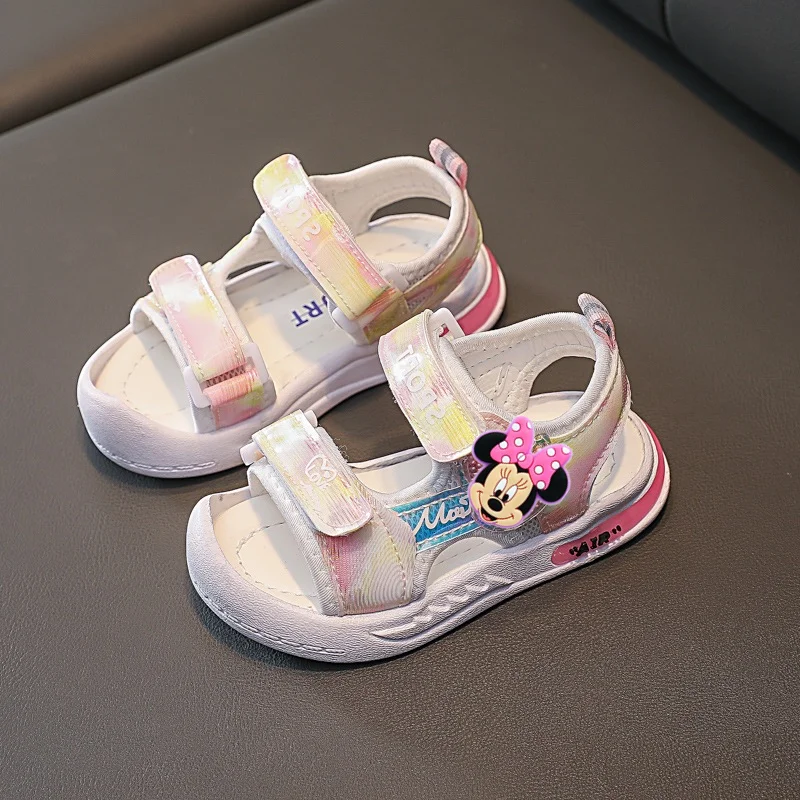 صنادل أميرات ديزني ميكي ماوس للفتيات قابلة للتنفس باللون الوردي أحذية شاطئ للفتيات الكرتونية أحذية أطفال جديدة للأطفال الصغار