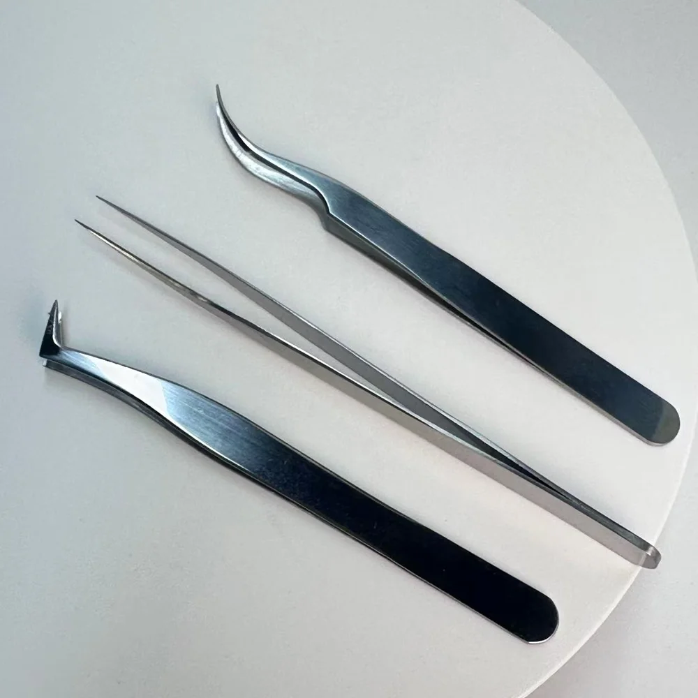 ملقط دقيق، ملاقط احترافية مطورة ذات طرف رفيع منحني، ملاقط من الفولاذ المقاوم للصدأ عالية الجودة للحرف اليدوية والإلكترونيات واللحام، E