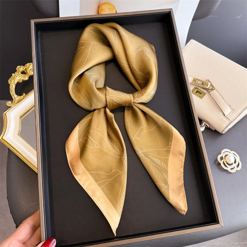 Luxuriöser quadratischer Schal mit floralen Linienzeichnungen für Damen, Seidenschals, Damen-Bandanas, Hijab, Halstuch, eleganter Schal für Reisen – Detail 1
