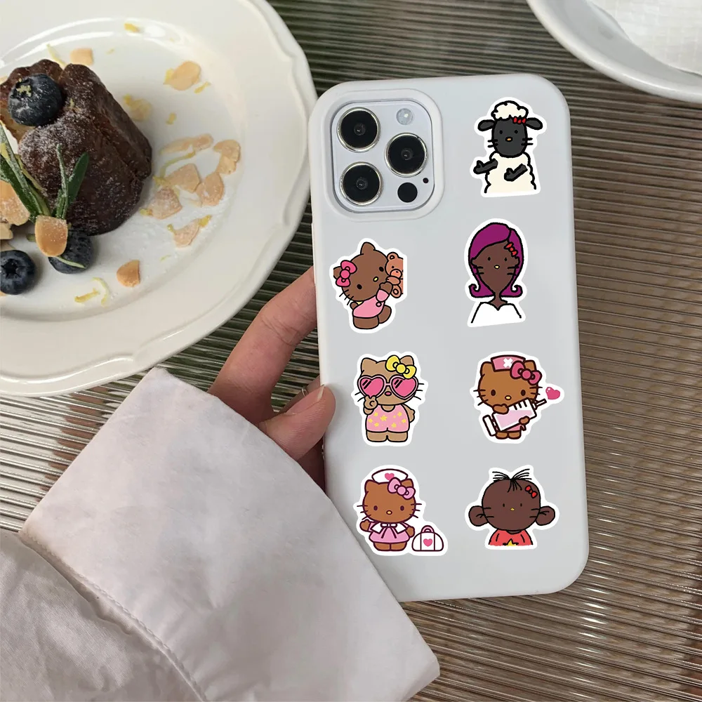 10/60 Stuks Schattige Zwarte Hello Kitty Stickers Sanrio Cartoon Stickers Diy Bagage Telefoon Fiets Gitaar Koelkast Graffiti Speelgoed Kids Sticker