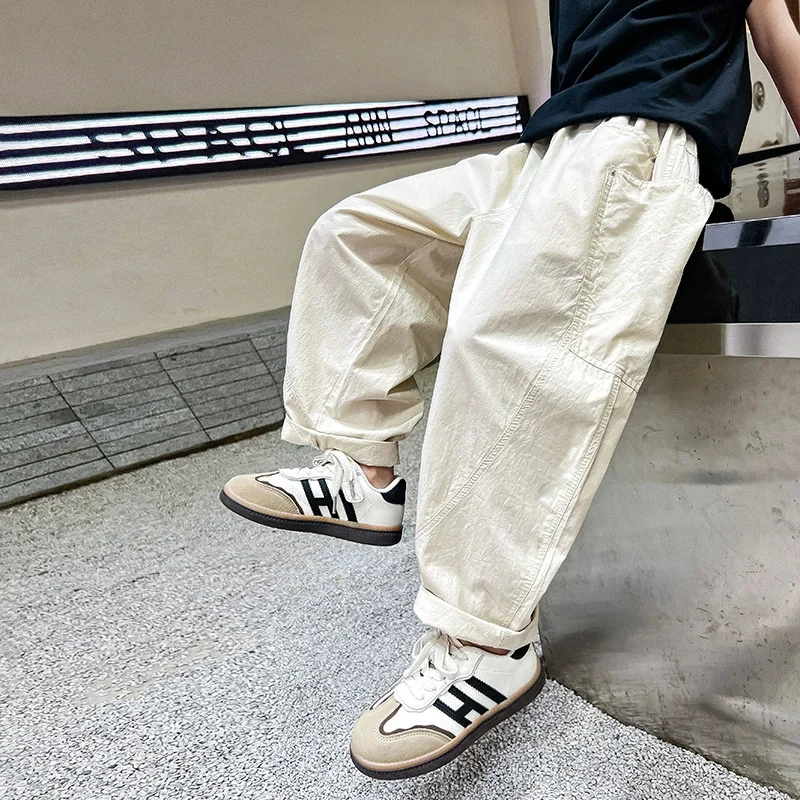 Boys' Thin Pants Summer Loose Work Trousers Children's Solid Kids Casual Sweatpants New Fashion Pockets Underwear 5-14 Years Old