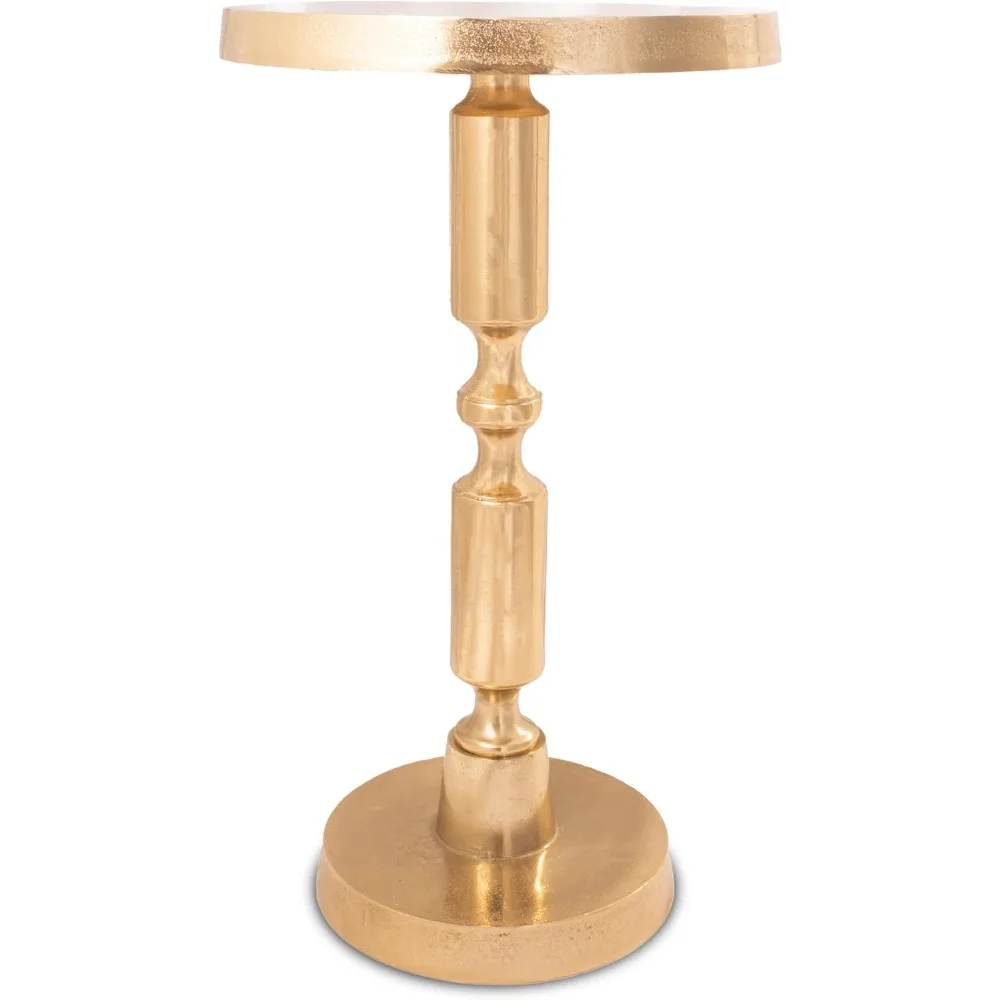 

OBJET D'ART Small Round Gold End Tables, Rhodes, 21'' Height, Vintage Metal Accent, Side, Pedestal, Coctail and Drink Tables for