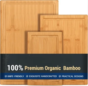 3-Piece Bamboo Cutting Board Set – Heavy Duty with Juice Groove for Meat & Vegetables, Eco-Friendly