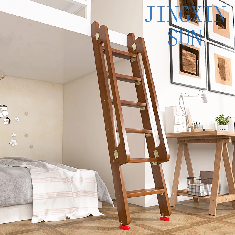 Household wooden ladder wooden handrail straight solid wood attic stairs climbing up and down bed  dormitory